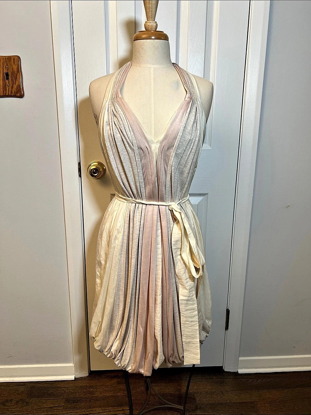 BCBGMAXAZRIA Runway Pastel Pink & Cream Halter Mini Dress